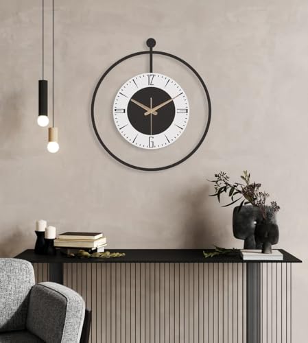 Image of Stylish Metal Analog Wall Clock for Living Room, Bedroom, Office, Kitchen, Home and Hall | Antique Fancy Big Size Modern Wall Watch for Home Decor (Style-34, 50CM)