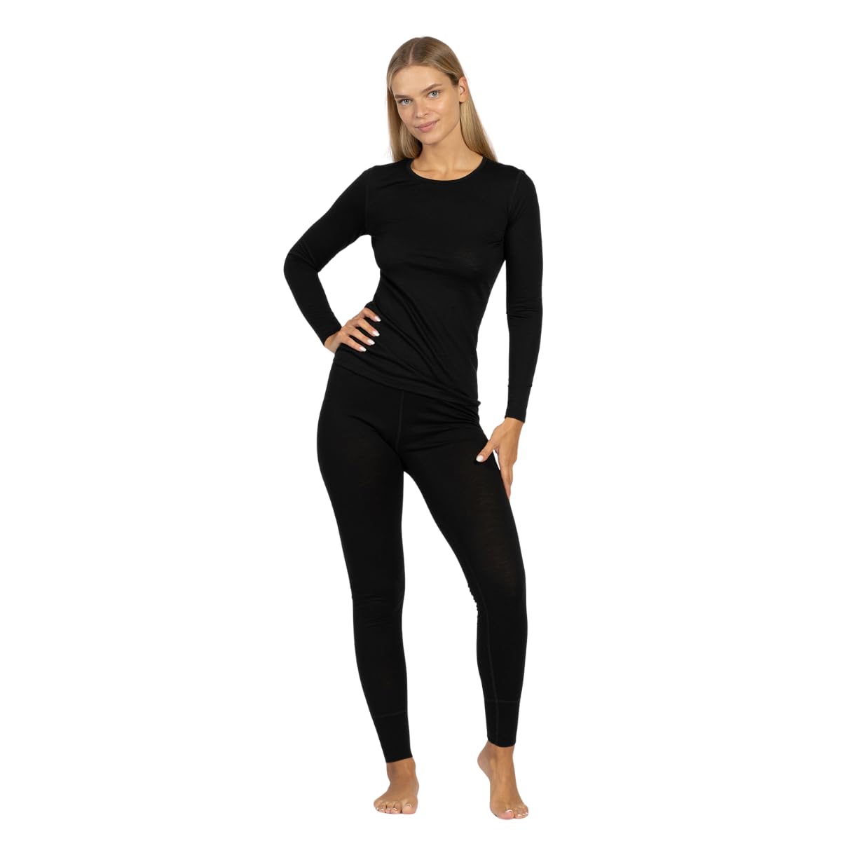 menique Conjunto térmico de lana merino para mujer, camiseta de manga larga y leggings, capa base, ropa interior térmica para mujer, para esquí, yoga, senderismo