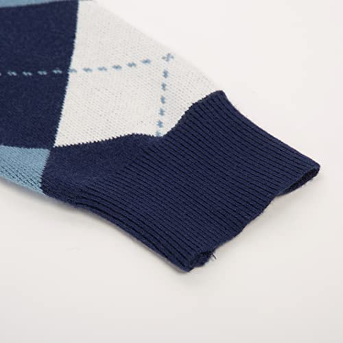 Women' S Vintage Knit Cardigan Argyle Preppy England Style Sweaters Casual Knit Cardigan For Women(Light Royal Blue,M) #TOP5