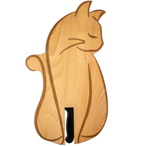 ERNESTINE - Planche à découper Chat en bois de hêtre - Planche apéro en forme de chat cuisine - Idée cadeau Noël Femme - cadeau anniversaire amoureux des chats -...