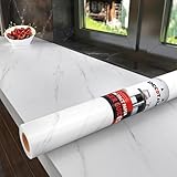 Decotalk Vinilo Adhesivo Muebles Blanco Effecto Mármol 81X500cm Vinilo Encimera Cocina Impermeable Papel Adhesivo para Muebles Blanco Papel Pintado Autoadhesivo Baño Cocina Armario Escritorio Mesa