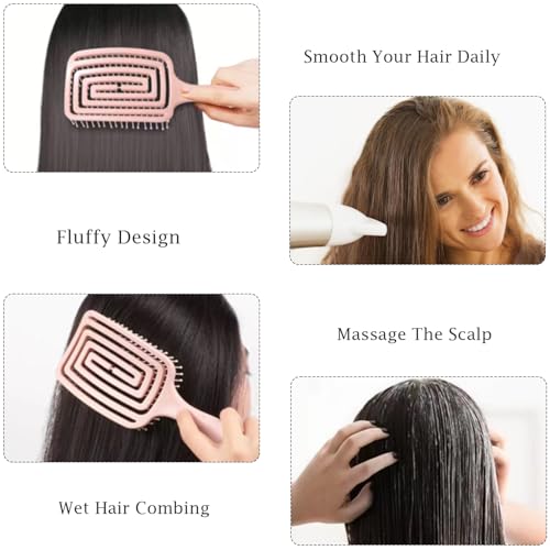 Luoqun88 Pack of 2 Detangle Hair Brush,Curved Vent Brush & Hair Detangler, Easy Detangling Vented Hairs Styling Comb Salon for Long Thick Curly Straight Dry Wet Hair,Styling Hairs Brush (Pink+Purple) - Image 4