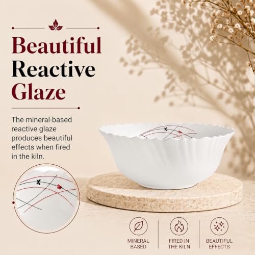 Image of Cello Lush Fiesta Dazzle Series Opalware Pudding Bowls Set of 7 Pieces White | 6 x 180ml Veg Bowls, 1 x 790ml Serving Bowl, Leadfree Microwave Safe Opal Glass Bowls Crockery Set for Dining & Gifting