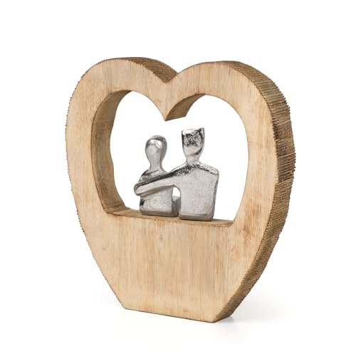 Moritz Figurine décorative Heartbound 25,5 cm en bois de manguier et aluminium - Sculpture en forme de cœur avec deux personnes - Symbole d'amour de proximité et de sécurité - Décoration moderne – vue 9
