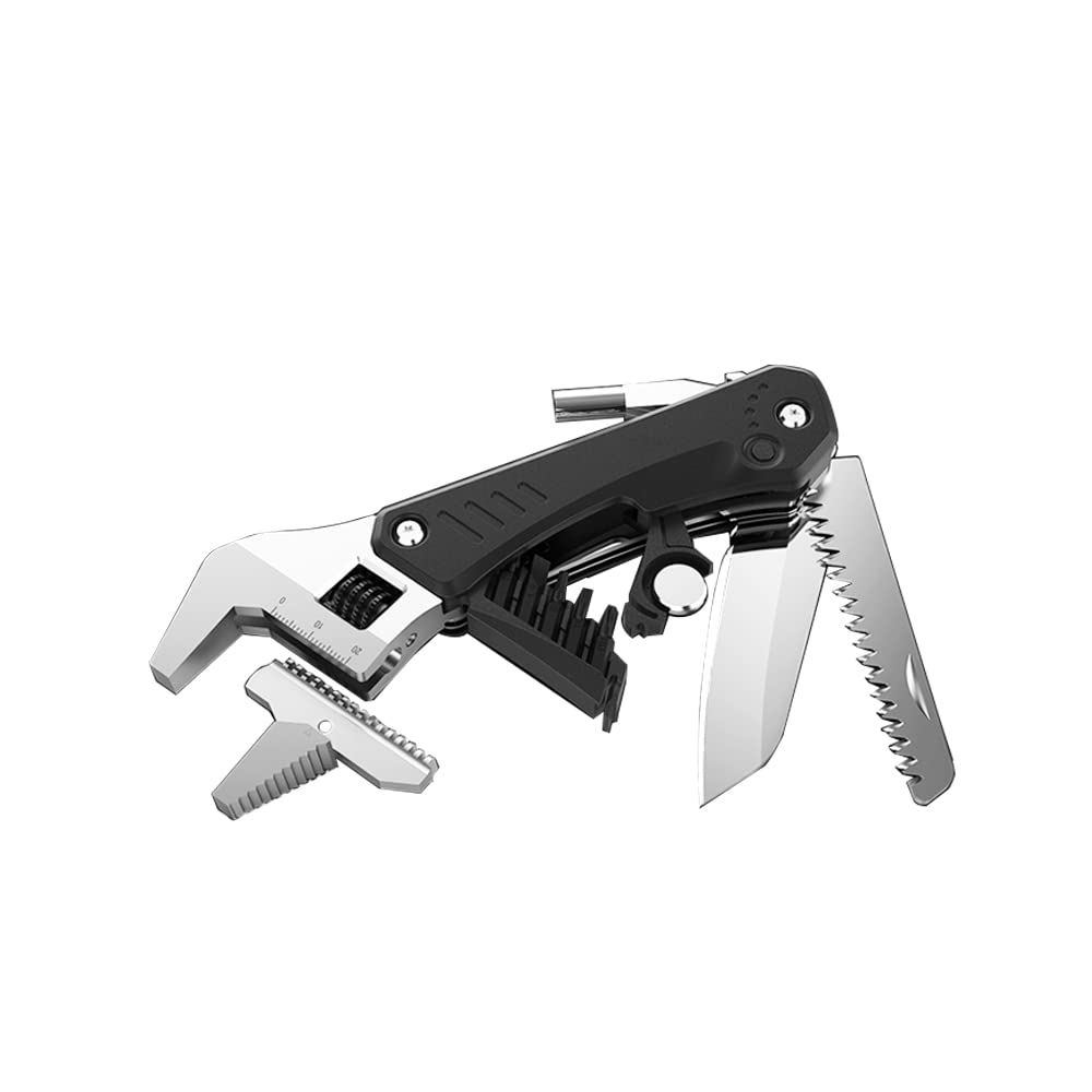 MarsWorkerMulti-Tool Combination Adjustable Wrench, Folding Portable Stainless Steel DIY 6-in-1 Common Tool Set with LED Light, Suitable for Pipe Installation, Machine Overhaul, Screw Fixing