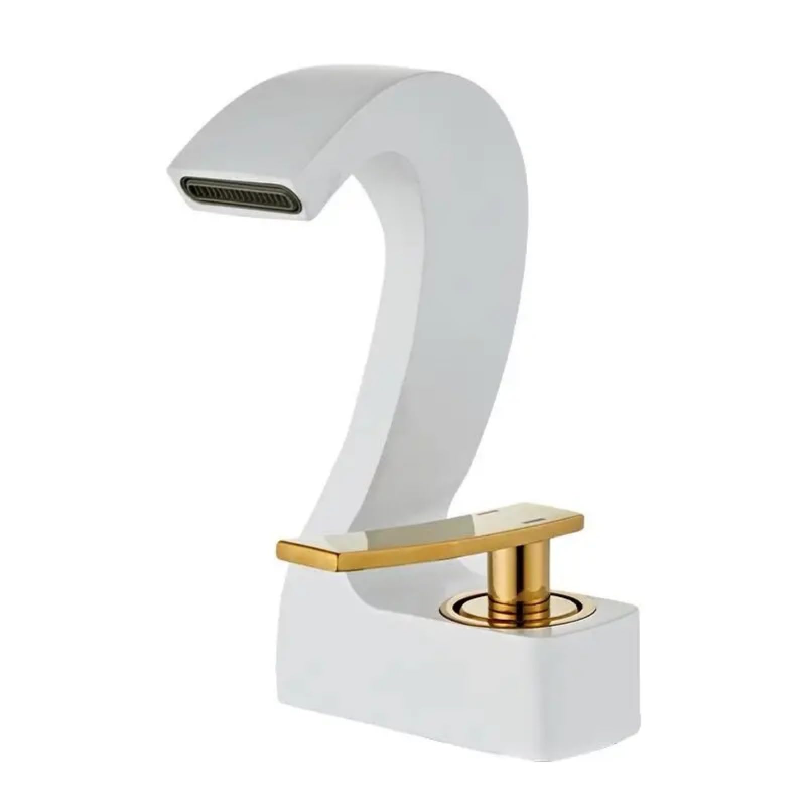Mélangeur d'eau froide et chaude blanc et or en laiton massif avec poignée ergonomique