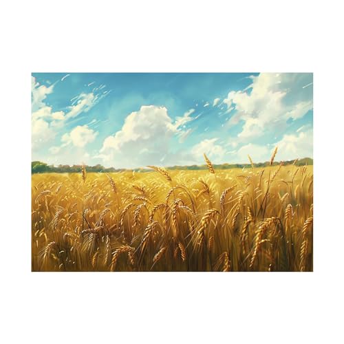 Tableau champ de blé WODJEM : décoration murale moisson nature pour salon 60x80cm
