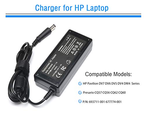 18.5V 3.5A 65W Ac Adapter For Hp Pavilion Dv7 Dv6 Dv5 Dv4 Dm4 G7 G6 G4 Series;Charger For Probook-Elitebook-Compaq-Presario Cq57 Cq56 Cq62 Cq60 2000-2B09Wm 2000-2A20Nr Laptop Adapter Power Cord #TOP2