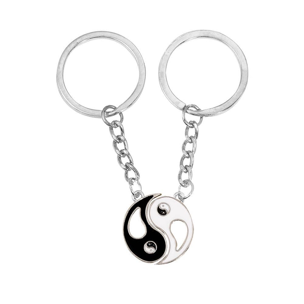 Hadwao Unisex Silver 2 Pcs Tai Chi Keychain Couple Keychain For Boyfriend And Girlfriend Yin Yang Keychain Friendship Keyring Key Rings Gift For Best Friends Husband Wife