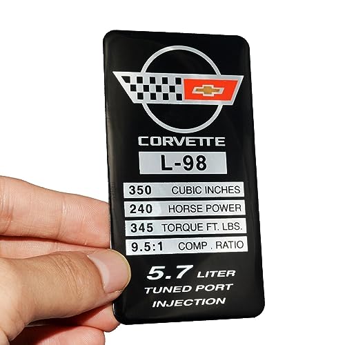 Image of 1Pc C4 Corvette 1990 L98 Engine ID Spec Metal Data Plate Emblem 3D Badge Nameplate 240 HP, 345 TQ Engine ID Replacement for Corvette