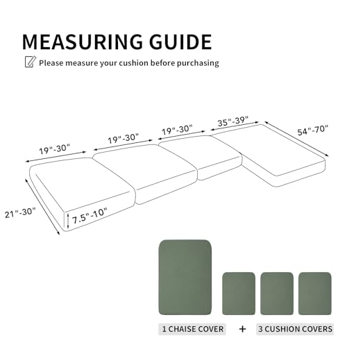 Image of Easy-Going Stretch 4 Pieces Couch Cushion Covers for Sectional Sofa L Shape | 3 Seater + 1 Chaise Lounge Left /Right L Sofa Seat slipcover Anti-Slip Sofa Cover Soft Greyish Green