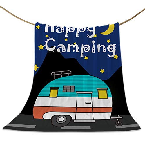 Sun-Shine Super Soft Lightweight Throw Blankets Cozy Warm Microfiber Blanket For Bed Couch Chair Camping Travel All Seasons Bedroom Couch Sofa, Happy Camper Night Camping Sky Moon And Stars #TOP3