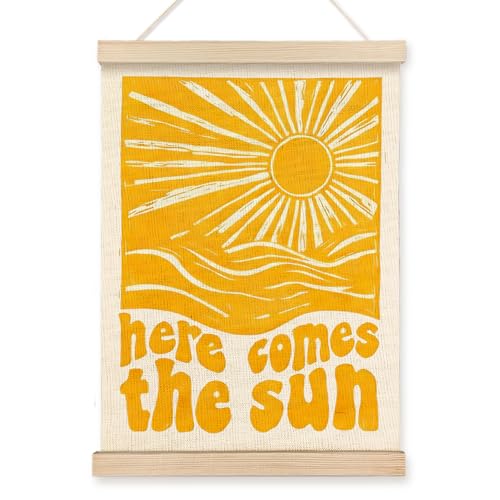 VGXKJIIOD Here Comes the Sun Wall Art Poster 12x16 in, Summer Retro Yellow Sunshine Nursery Canvas Wall Decor Prints Sign Artwork for Toddler Baby Room Bedroom
