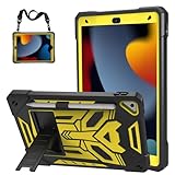 HOGENL for iPad 11th A16 Generation Case for Kids Boys with Pencil Holder,for iPad 11inch Case with Kickstand Shoulder Strap Heavy Duty Shockproof Protective Cover,Black+Gold