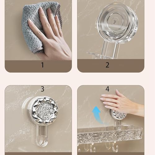 Image of Bathroom Corner Shelf for Wall with Strong Suction Cups - Transparent Acrylic Triangle Storage Rack with Utility Hooks, No-Drill Bathroom Organizer for Shampoo, Soap & Accessories (Rectangular)