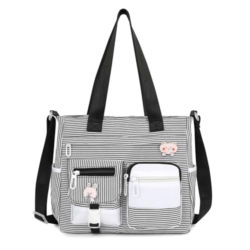 Phaoullzon Bolsa tiracolo fofa para adolescentes Kawaii, bolsa carteiro de nylon, Listras pretas, Medium, Médio