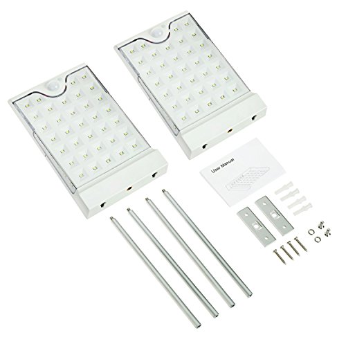 CREATIVE DESIGN 46 LED Solar Lights Outdoor with Mounting Pole, 4 Modes Solar Gutter Light Motion Sensor Light Wall Light for Patio, Barn,Porch,Garage,Stairs, Pack of 2