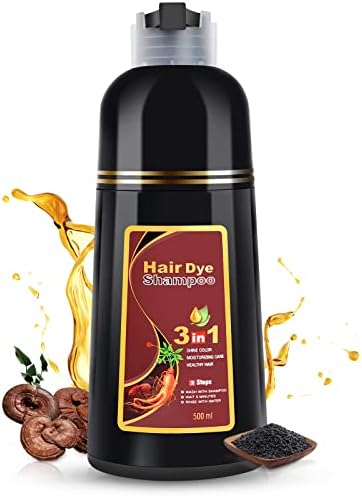 KINGMING Dark Brown Hair Dye Shampoo for Gray Hair 3 in 1 - Champu Con Tinte Para Canas- Herbal Ingredients Instant Color Shampoo Hair Dye for Women & Men 100% Coverage Shampoo 500ml【Dark Brown】