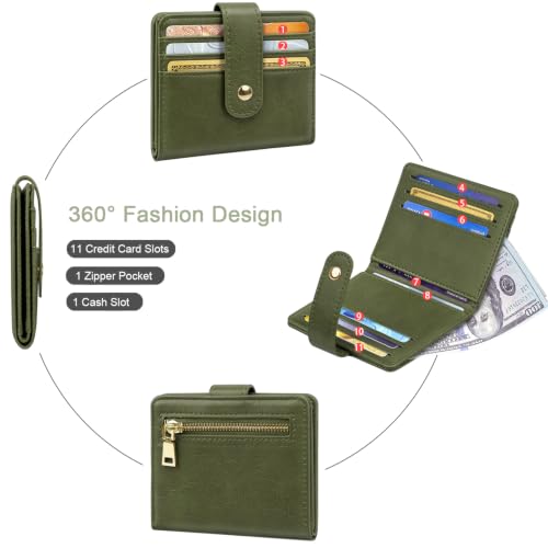 Image of Small Wallets for Women Slim Minimalist Bifold Credit Card Holder | Compact Zipper Coin Purse for Ladies RFID Blocking Mini Travel PU Leather Card Case Gifts for Mom, Dark Olive