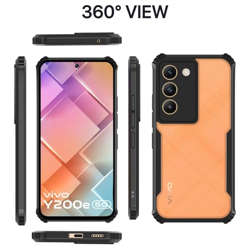 Image of Outlouders Back Cover for Vivo T3 5G / Vivo Y200e 5G | Ultra Hybrid Transparent | Full Camera Protection | Raised Edge | Crystal Clear Bumper Case (Black)