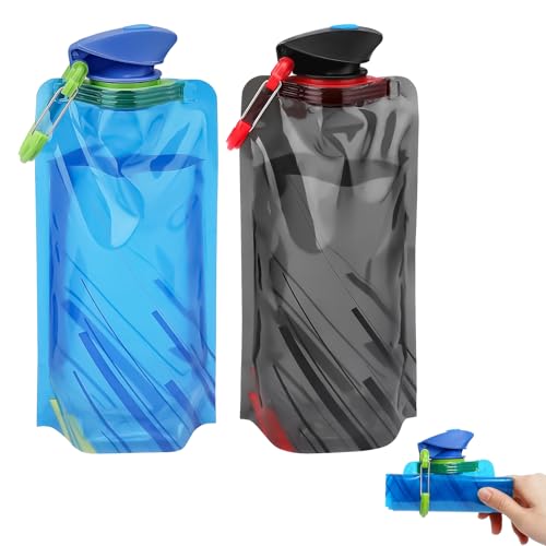 2 bottiglie pieghevoli, 700 ml, riutilizzabili, pieghevoli, con clip, pieghevoli, senza BPA, per festival, escursioni, viaggi e avventure