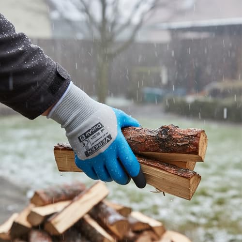 GUARDIS Arbeitshandschuhe Wasserdicht Stark – 12 Paar Set, Größe L, Feuchtigkeitsbeständige Latex-Schaumbeschichtung, Rutschfester Griff für Nasse Arbeiten, Blau