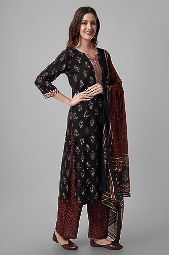 Image of Amayra Women's Rayon Printed Kurta with Palazzos and Dupatta Set