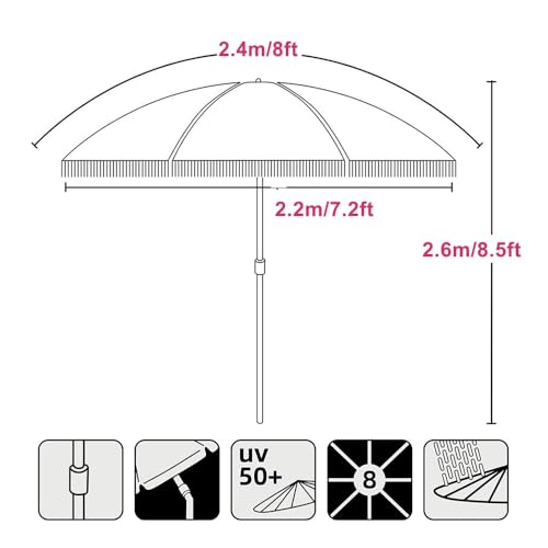 Sombrilla de patio de 2,4 m impermeable con flecos elegantes y protección solar UV total para jardín 7