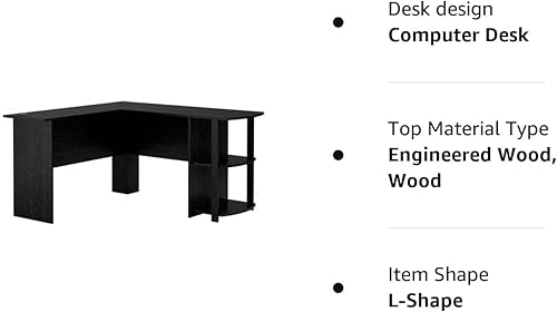 FUJEN Escritorio en forma de L con estantería y dos estantes abiertos, hecho de tablero de partículas, fácil de montar, utilizado en estudio o sala