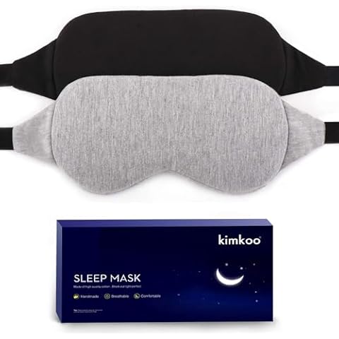 Kimkoo Sleep Mask-Eye Mask for Sleeping, Sleeping Mask Blocking Out Light Perfectly for Women and Men, Soft and Comfortable Blindfold for Travelling, with Pouch (Black+Gray) Cover