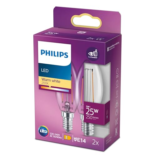 Philips LED Classic E14 Lampe, 25 W, Kerzenform, klar, warmweiß, Doppelpack Philips LED Classic E14 Lampe, 25 W, Kerzenform, klar, warmweiß, Doppelpack