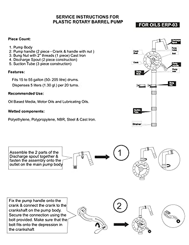 Image of JCP Polypropylene Plastic Rotary Pump Oil Hand Operated Barrel and Oil Drum Pump - M402