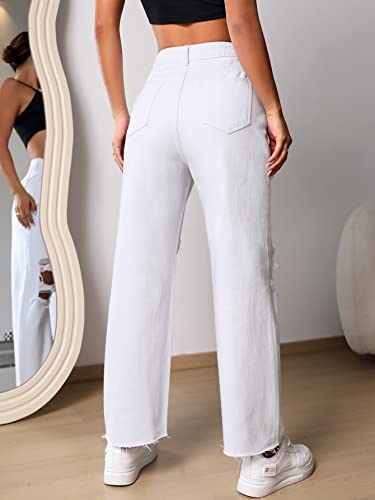 WDIRARA Women's Ripped Flare Bell Bottom High Waist Long Jeans with Pocket2