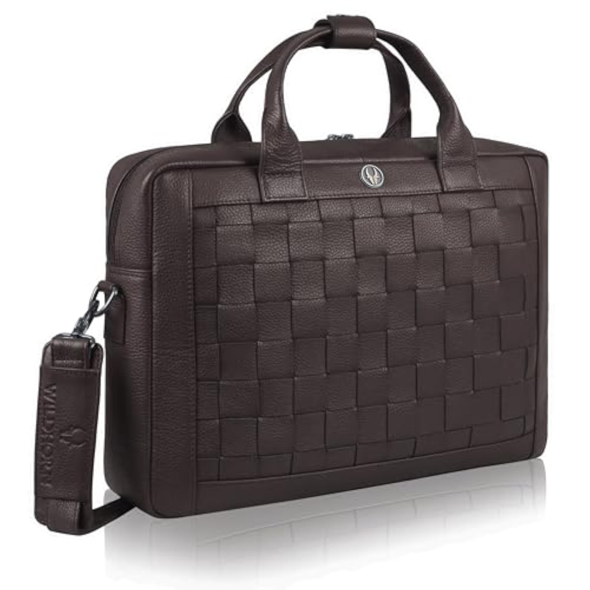 Genuine Leather Office Bag for Men, Laptop Bag with Woven Design