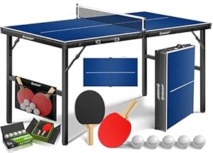 KESSER® Tischtennisplatte Mini mit Tischtennisschläger-Set, Tischtennisbällen und TT-Netz | Indoor | Unterwegs, laminierte Platte + klappbar – Kofferdesign, Kinder und Erwachsene – 153 x 76,5 cm