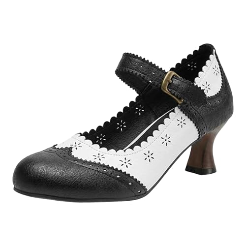 Sandales Mary Janes femme style Oxford rétro à talon moyen avec bout fermé et finitions Brogue