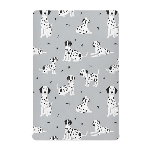 Caikeny Sábana bajera ajustable para cuna, para niños y niñas, diseño de perros de dibujos animados, color gris y negro, sábanas para cuna, para niños pequeños, recién nacidos, 27 x 39 pulgadas