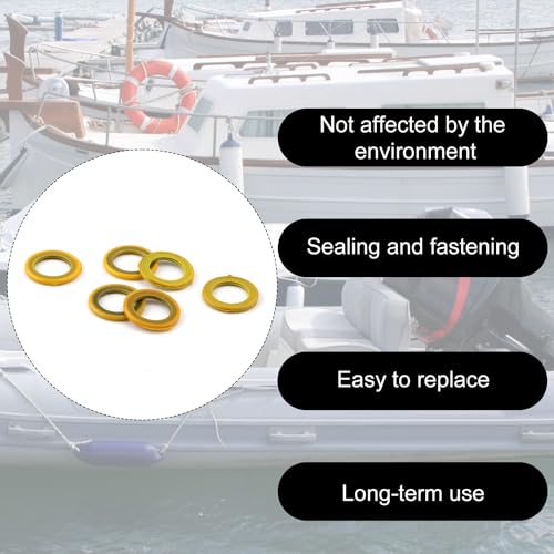 Image of PEUTIER 6pcs 26-830749 Gearcase Drain Plug Seal Washer Gaskets, Lower Unit Grease Gaskets Washer Drain Plug Seal Gearcase Lube Screw Compatible with Mercury Marine /Mercruiser, Yellow