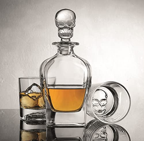 Godinger Skull Whiskey Decanter And Old Fashioned Whiskey Glasses, Skulls Liquor Decanter Barware Set, Halloween Decor #TOP1