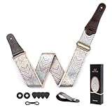 WELAIYOOUQ Guitar Strap, Electric& Acoustic Bass Guitar Straps,Embroidered Filament with Head Cowhide Leather Strap, with Free Strap Button,2 Guitar Strap Locks，4Guitar Pick (Blue Water Pattern)