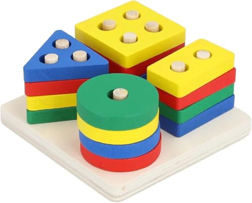 Brinquedo Educativo de Madeira Montessori – Formas Geométricas Coloridas com Pinos, Estimula Coordenação Motora, Aprendizado e Desenvolvimento Infantil (Quadrado)