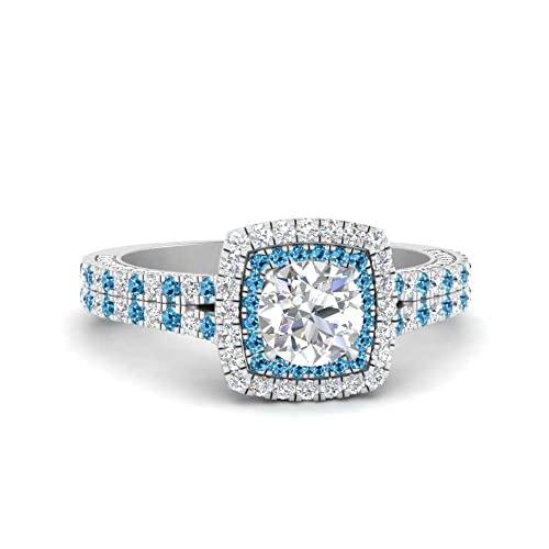 Image of 55Carat Choose Your Gemstone Double Band Square Halo Diamond CZ Ring 925 Sterling Silver Round Shape Halo Engagement Rings Everyday Jewelry Wedding Jewelry Handmade Gifts for Wife US Size 4 to 12