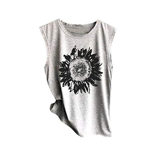 Women's Tank Tops Graphic Tees Good Vibes Loose Fit Sleeveless Crew Neck T Shirts Tops Gray