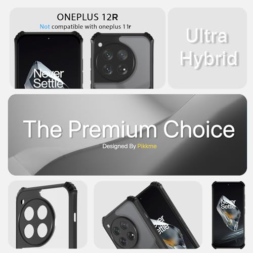 Image of Pikkme Back Cover for OnePlus 12R 5G | Ultra Hybrid Shockproof Case | Full Camera Protection | Raised Edges | Clear Transparent Bumper Case (Black)