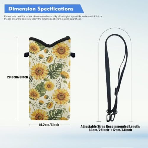 Image of Neoprene Phone Pouch with Detachable Crossbody Strap Portable Mobile Phone Bag Waterproof and Shockproof Crossbody Bags for iPhone 17 /16 /15 Pro, Sunflower Monstera Leaf Beige