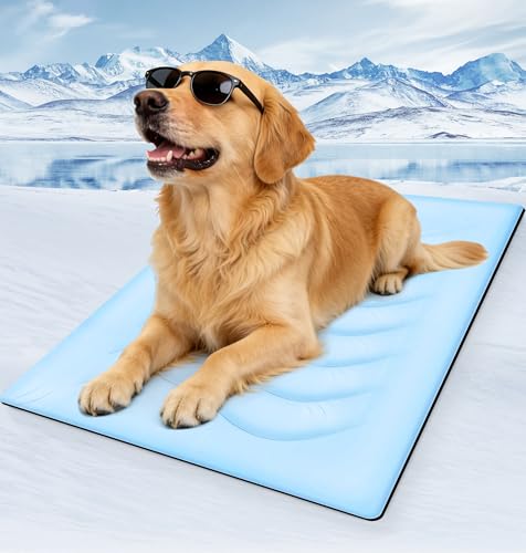 Tapis Rafraîchissant pour Chien 100x70cm Bleu - Sans Gel, Auto-Refroidissant à Fond Anti-Dérapant - Pour Canapé, Caisse, Voiture, Jardin - Confort d'Été pour Grands Chiens (Intérieur/Extérieur)