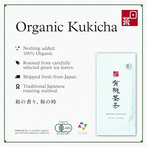 Image of Ocha & Co. Organic Kukicha Twig Tea - Organic Green Tea from Stems & Leaf - Loose Leaf Japanese Green Tea - Nutty, Honey and Citrus Taste Twig Tea,100g /3.5oz