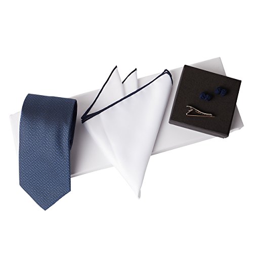 Jacob Alexander Men's Woven Luxury Tie Pocket Square Tie Clip Silk Knot Cufflinks & Giftbox-Midnight Navy Blue