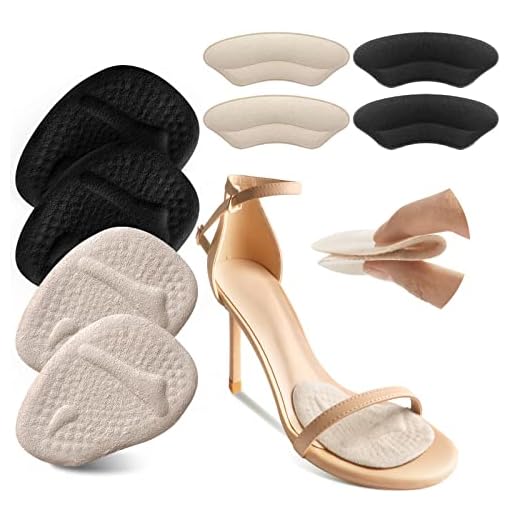Riootlnm Metatarsal Pads, Ball of Foot Cushions, Heel Pads Inserts for Too Big Shoe, Reduce Foot Pain, No Slip Heel Grips Liners Shoe Pads for Loose Shoe, Blisters (Beige+Black)