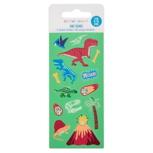 Stephen Joseph, 40-Glow in The Dark Cute Sticker Pads for Kids - Fun Craft Stickers for Scrapbooks, Planners, Gifts and Rewards, Dino Friends